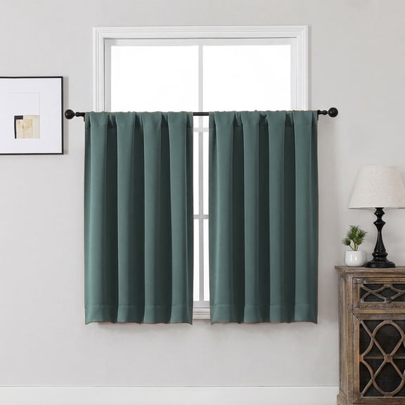 MKHILL Aether Dark Green Blackout Curtains Set of 2, 45 Inch Long Short Room Darkening Window Draps for Kitchen Laundry Bathroom Small Window, Each 40"W x 45"L, Dark Green