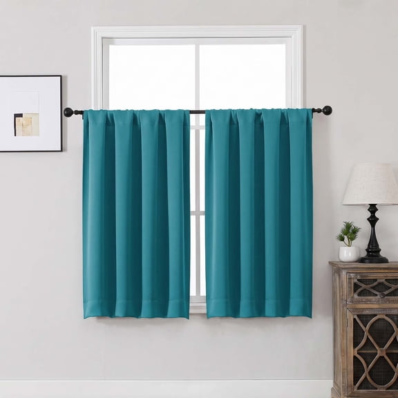 MKHILL Aether Turquoise Blackout Curtains Set of 2, 45 Inch Long Short Room Darkening Window Draps for Kitchen Laundry Bathroom Small Window, Each 40"W x 45"L, Turquoise