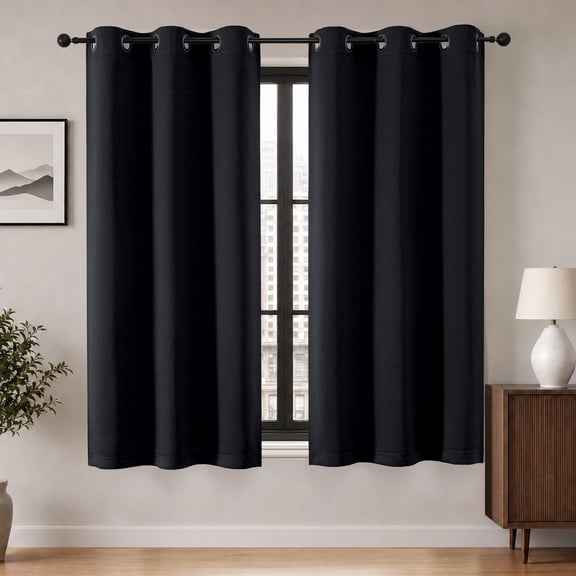 MKHILL Black Grommet Blackout Curtains 63 inch Length, Set of 2 Room Darkening Curtain Draps, Thermal Insulated, Each 40"W x 63" L, Black