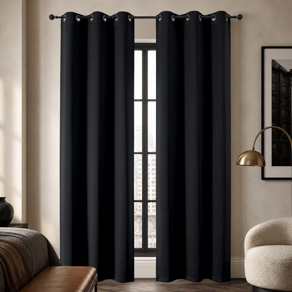 MKHILL Black Grommet Blackout Curtains 84 inch Length, Set of 2 Room Darkening Curtain Draps, Thermal Insulated, Each 40"W x 84" L, Black