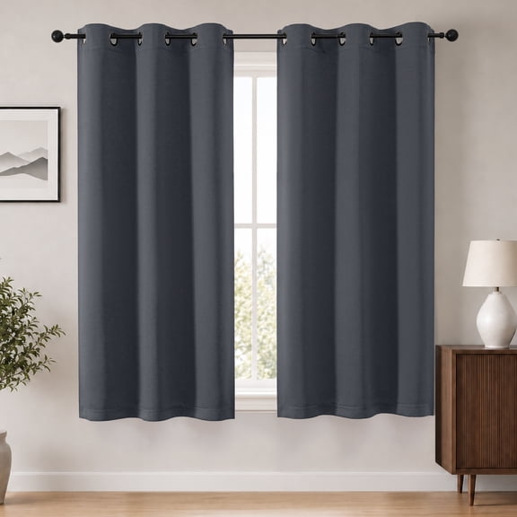 MKHILL Charcoal Grommet Blackout Curtains 63 inch Length, Set of 2 Room Darkening Curtain Draps, Thermal Insulated, Each 40"W x 63" L, Charcoal