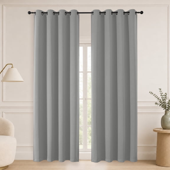 MKHILL Grey Grommet Blackout Curtains 90 inch Length, Set of 2 Room Darkening Curtain Draps, Thermal Insulated, Each 50"W x 90" L, Grey