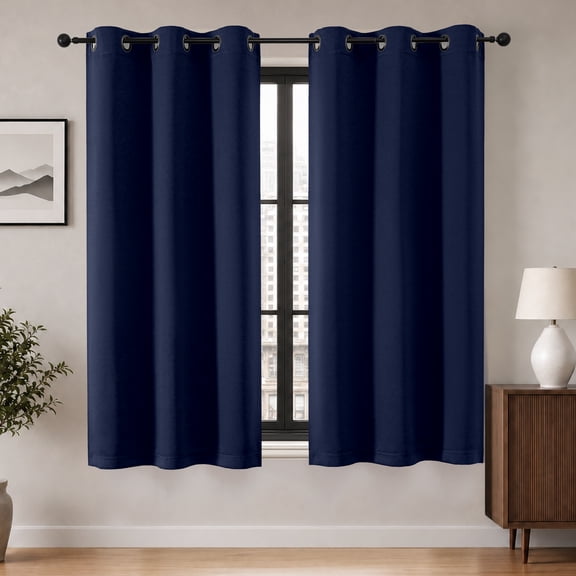 MKHILL Navy Grommet Blackout Curtains 63 inch Length, Set of 2 Room Darkening Curtain Draps, Thermal Insulated, Each 40"W x 63" L, Navy