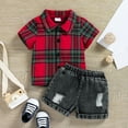 thumbnail image 1 of MKHSQHDG 6-9 Month Boy Clothes Baby Boy Outfits 9-12 Months Toddler Baby Girls Spring Summer Plaid Short Sleeve Shirt Jeans Shorts Outfits Clothes Baby Boy Outfits Cotton, 1 of 5