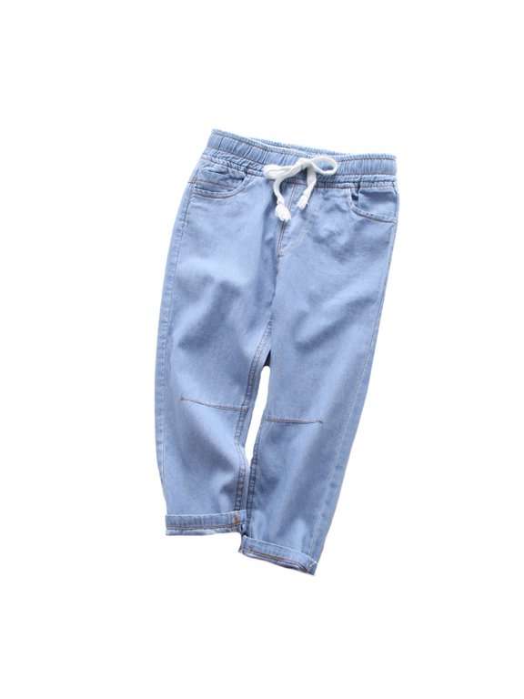 Jeans for Boys Kids Denim Jeans with Elastic Band Tapered Leg Solid Color Casual Trousers Slim Fit 4-5 Years