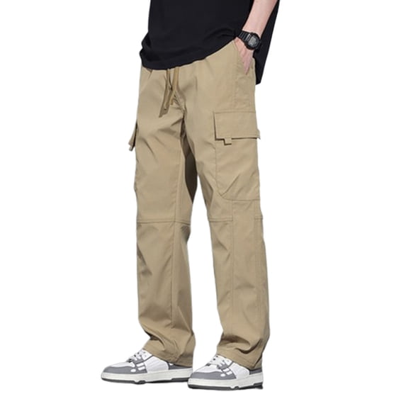 MKHSQHDG Male Pants Men's Casual Loose Hop Denim Work Pants Jeans with Cargo Pockets M