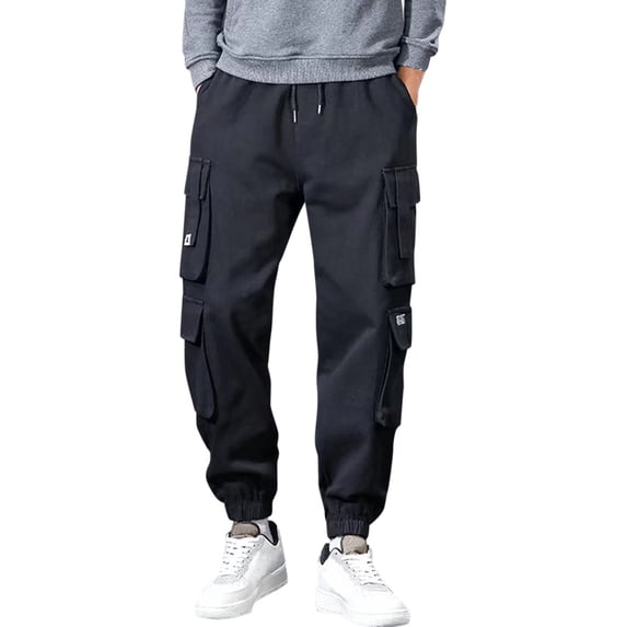 MKHSQHDG Male Pants Mens Cargo Sweatpants Heavyweight Elastic Waist Pants with Pockets Baggy Drawstring Jogger Pants M