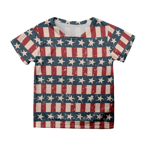 MKHSQHDG Toddler Girl Shirts 6T Shirts for Teen Kids Boys Girls Short Sleeve Independence Day Prints T Shirt Child Tops Kids Independence Day Shirts 4-5 Years