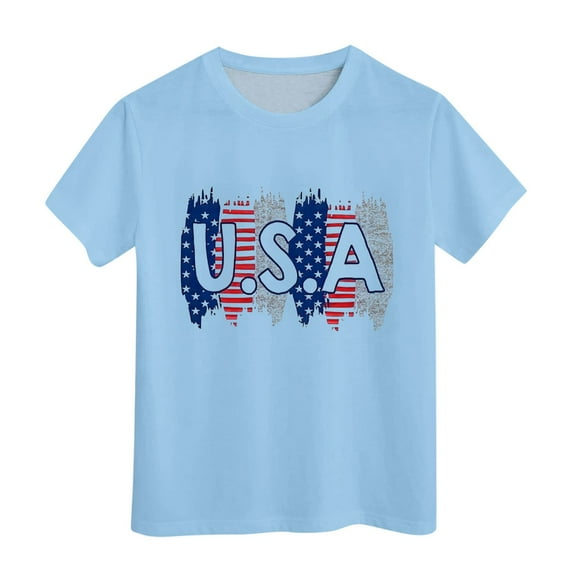 MKHSQHDG Toddler White Tshirt Children Short Sleeved Comfortable and Soft Independence Day Printed Top T Shirt Independence Day Shirt Toddler Girl 4-5 Years