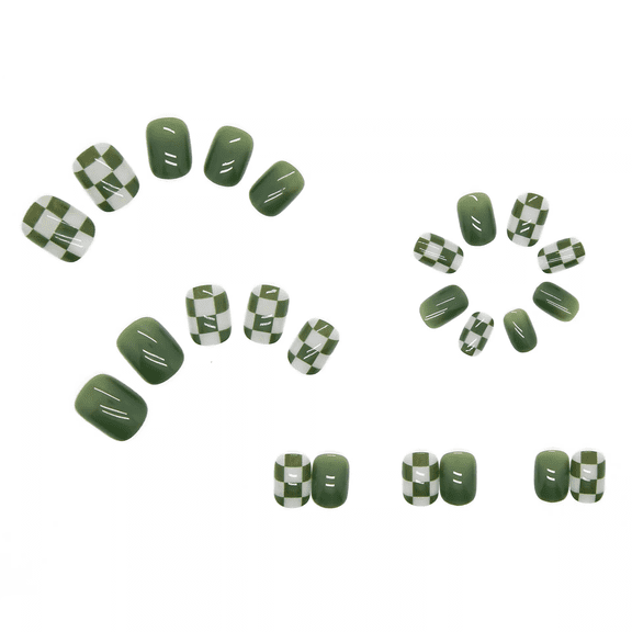 MKIVT False nails,Dark Green Press on Nails Short Medium Square Glue on Nails Set,Fake Nails Short Coffin Acrylic Nails Press on Gel Nails for Women Fall Winter Reusable False Nails in