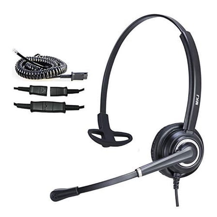 MKJ Headset with Noise Cancelling Mic for Office Phones RJ9 Telephone Headset for Call Center Landline Phone Panasonic KX-HDV130 Grandstream GXP-1625 Sangoma S705 Snom T21P T46G T48S etc