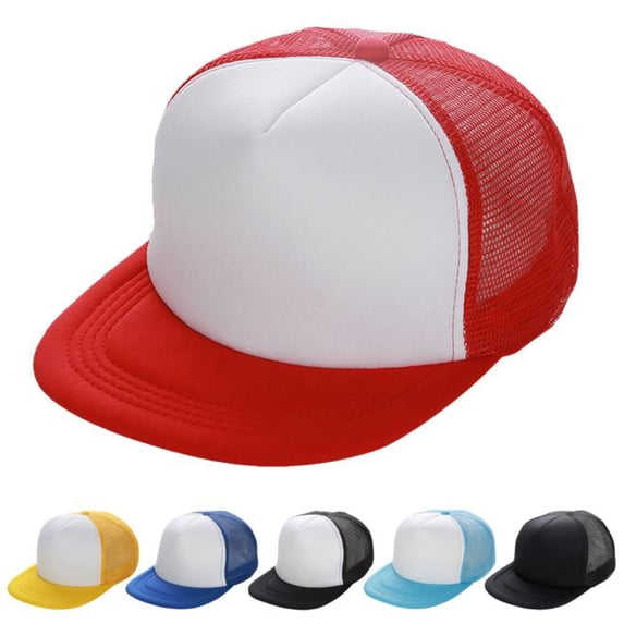 MKKAS Flat Bill Snapback Trucker Hat for Men Women, Mesh Back Hip Hop Streetwear Cap, Structured Contrast Color Baseball Hat, Mens Hat Womens Hats, Ball Caps, Red