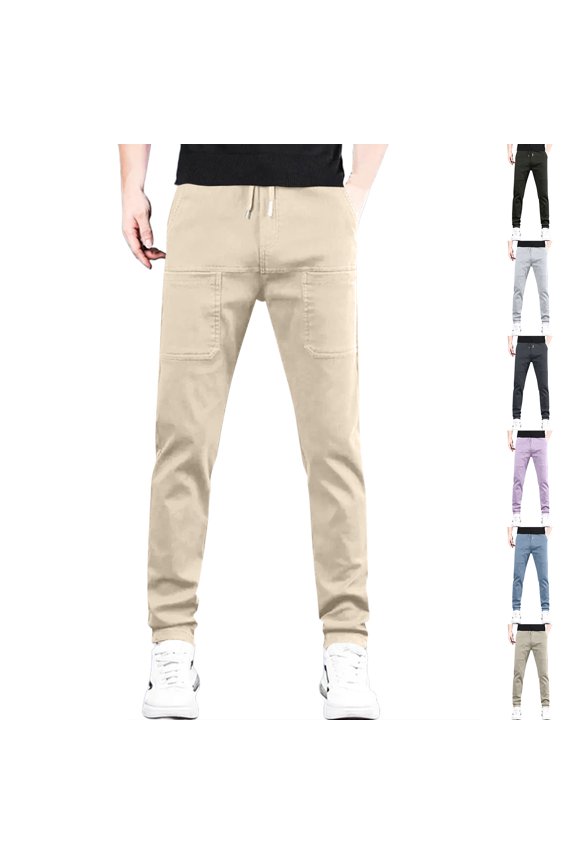 Men's Athletic Pants Quick Dry Multi-Pocket Performance Trousers for Training and Running Workout Activewear, Beige, L