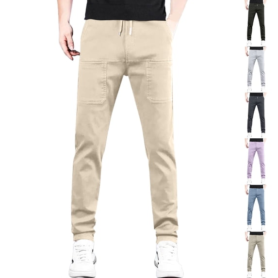 MKKAS Men's Athletic Pants Quick Dry Multi-Pocket Performance Trousers for Training and Running Workout Activewear, Light Purple, L