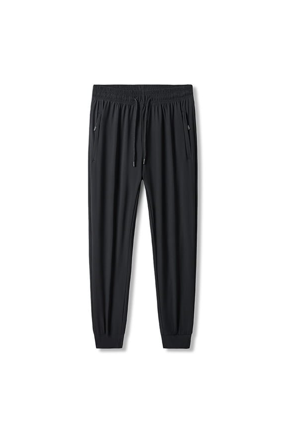 Men's Joggers Ice Silk Cooling Tapered Performance Athletic Pants for Training and Running Lightweight Quick Dry Gym Wear, Black, L