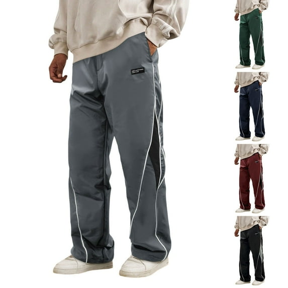 MKKAS Men's Joggers with Pockets Color Block Stripe Tapered Athletic Pants for Running and Training Streetwear Fashion Design, Navy, M