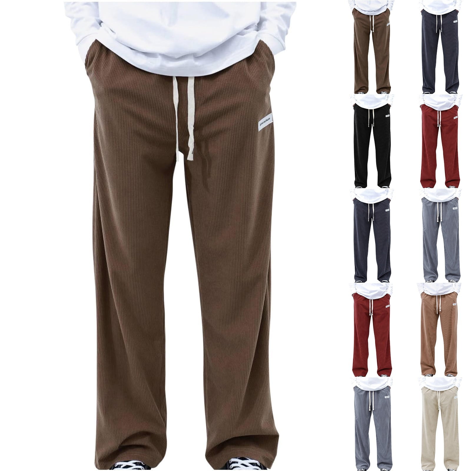 MKKAS Men's Wide Leg Pants Corduroy High Waisted Fashion Sweatpants ...