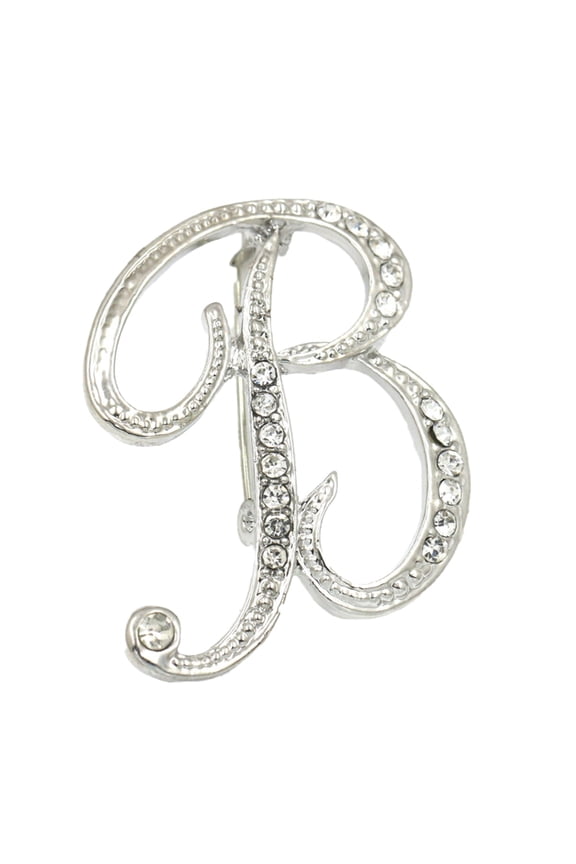 Pave Crystal Letter Brooch Pin, Rhinestone Initial Alphabet Lapel Pin for Women, Silver Tone Alloy Metal Badge for Personalized Suit Jewelry, White