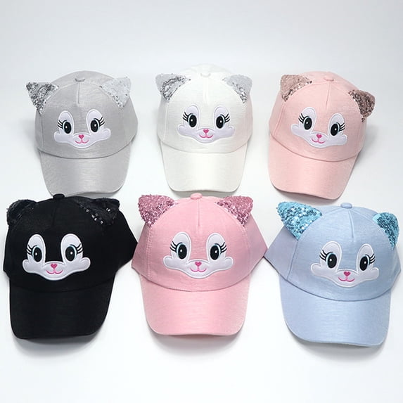 MKKAS Sparkling Sequins Kids Baseball Hat for Girls 1-4Y, Cartoon Embroidered Sun Protection Cap, Glittery Toddler Duckbill Hat, Youth Ball Caps, Gray