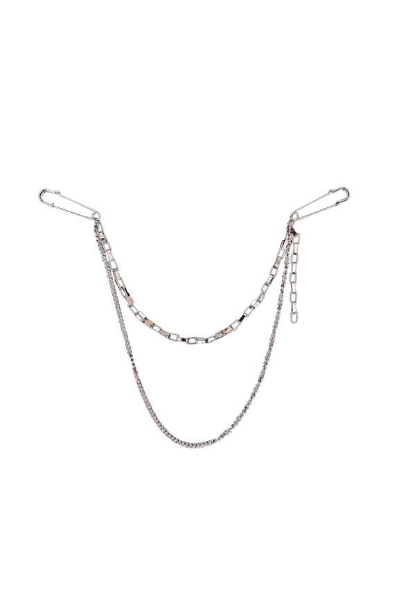 Tassel Chain Brooch Pin, Silver Tone Link Chain Lapel Pin for Men Women, Punk Style Hip Hop Clothing Accessory for Coat Jacket Streetwear, Silver