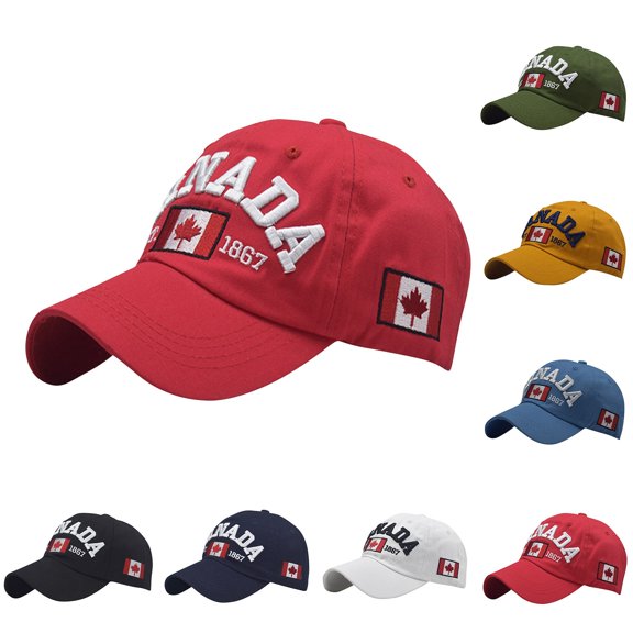 MKKAS Unisex Cotton Baseball Cap Hat with “Canada EST 1867” Embroidery, Adjustable Strap, Maple Leaf Souvenir Hat, Yellow, Baseball Cap Hat, Souvenir Hat