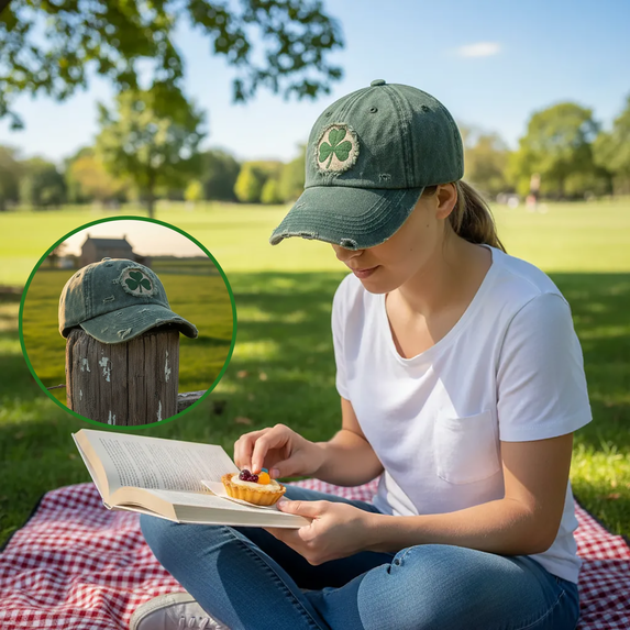 MKKAS Unisex Vintage Baseball Cap Hat with Lucky Shamrock Embroidery, Adjustable Strap Casual Irish Style Hat, Green, Baseball Cap Hat, Vintage, Shamrock