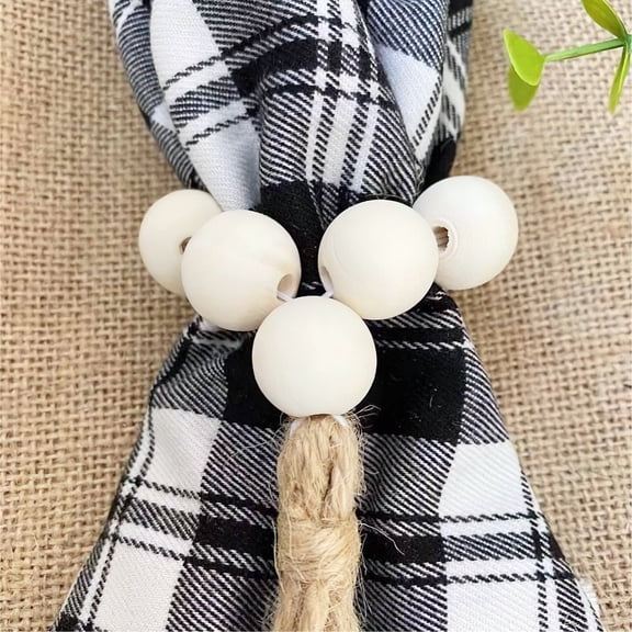 MKLZ 12 pcs Napkin Rings, Wood Tassel Bead Napkin Holder for Table Decor, Wedding Dinner