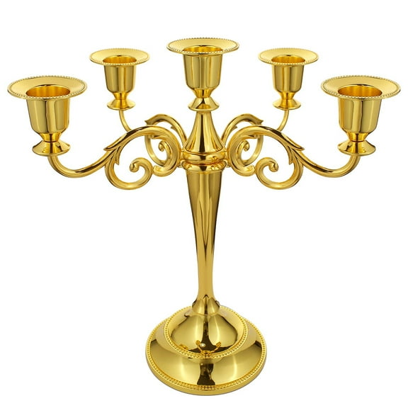 MKLZ 5-Arms Metal Wedding Candle Holder, Gold Candlestick for Table Decor