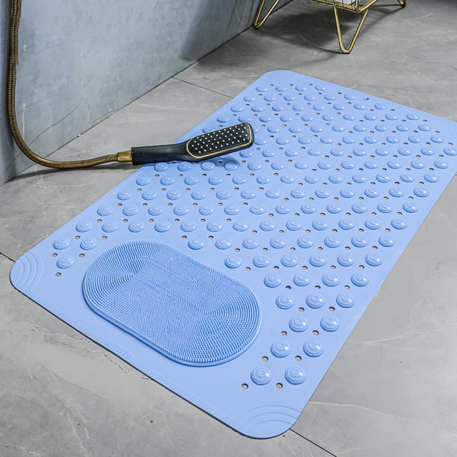 MKLZ Bath Mats for Tubs Slip Resistant, Non Slip Shower Mat, Blue, 14"x27"