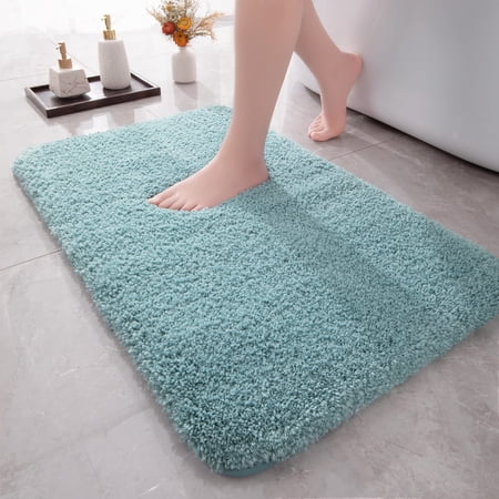 MKLZ Bathroom Runner Rugs for Floor, Non Slip Bathmat, 16"x 24", Blue