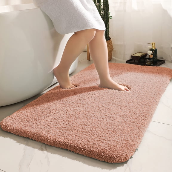 MKLZ Bathroom Runner Rugs for Floor, Non Slip Bathmat, 16"x 24", Pink