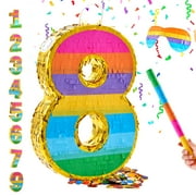 MKLZ Number 8 Pinata, Party Decoration with Blindfold, Stick and Confetti, Pinatas for Birthday Party ( Small, 16.5 x 11.5 x 3 In)
