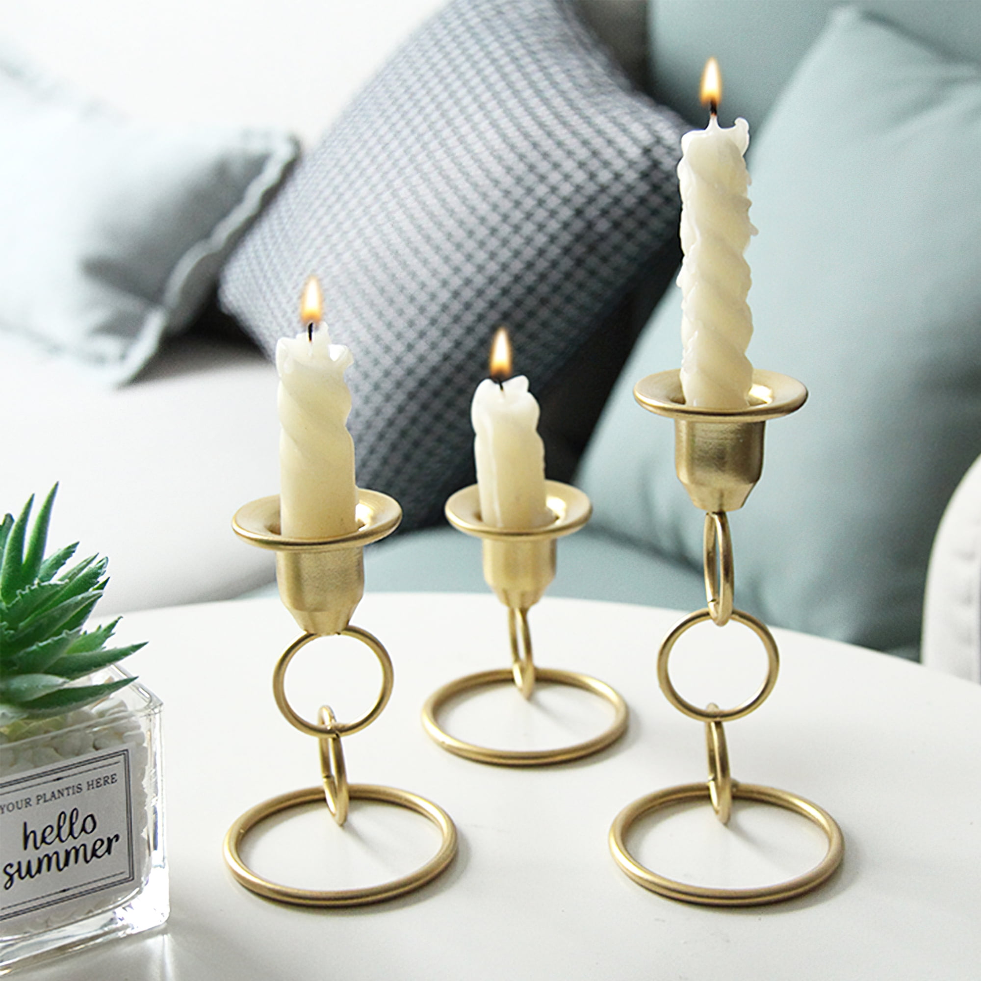 MKLZ Set of 3 Gold Taper Candle Holders, Iron Candlesticks for Table ...