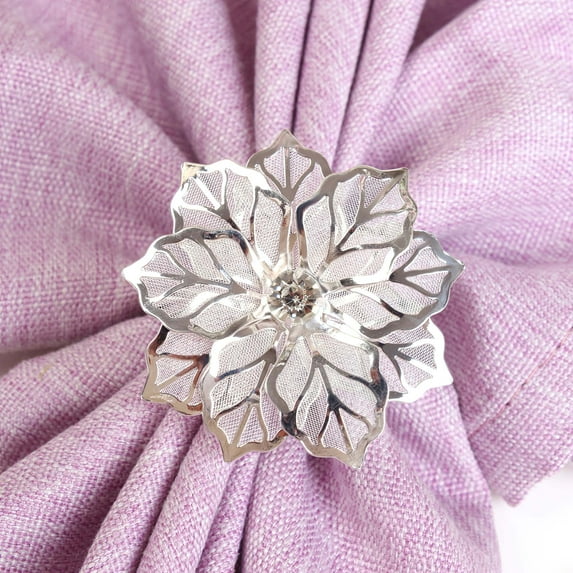 MKLZ Set of 6 Flower Napkin Rings, Silver Napkin Holder for Table Decor