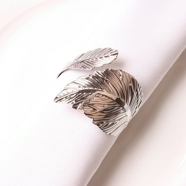 MKLZ Set of 6 Leaves Napkin Rings, silver Napkin Holder for Table Decor