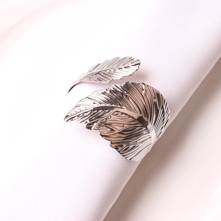 MKLZ Set of 6 Leaves Napkin Rings, silver Napkin Holder for Table Decor