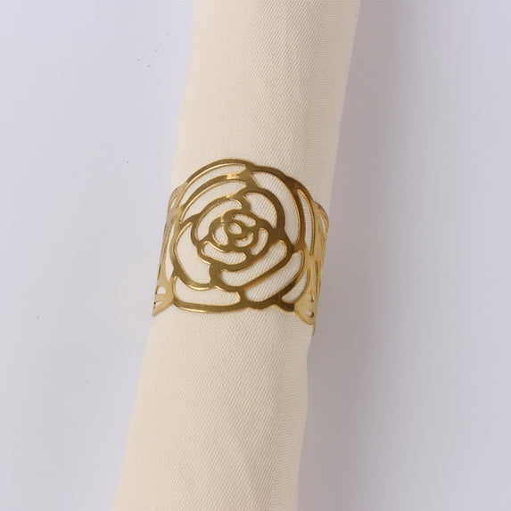 MKLZ Set of 6 Rose Napkin Rings, Gold Napkin Holders for Table Decor