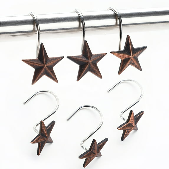 MKLZ Shower Curtain Hooks Set, Metal Star Decorative Bathroom Rod Rings, 12 Pcs