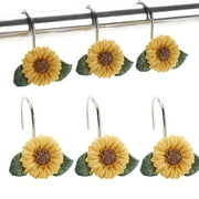 MKLZ Shower Curtain Hooks Set of 12, Sunflower Decor Rod Rings for Bathroom