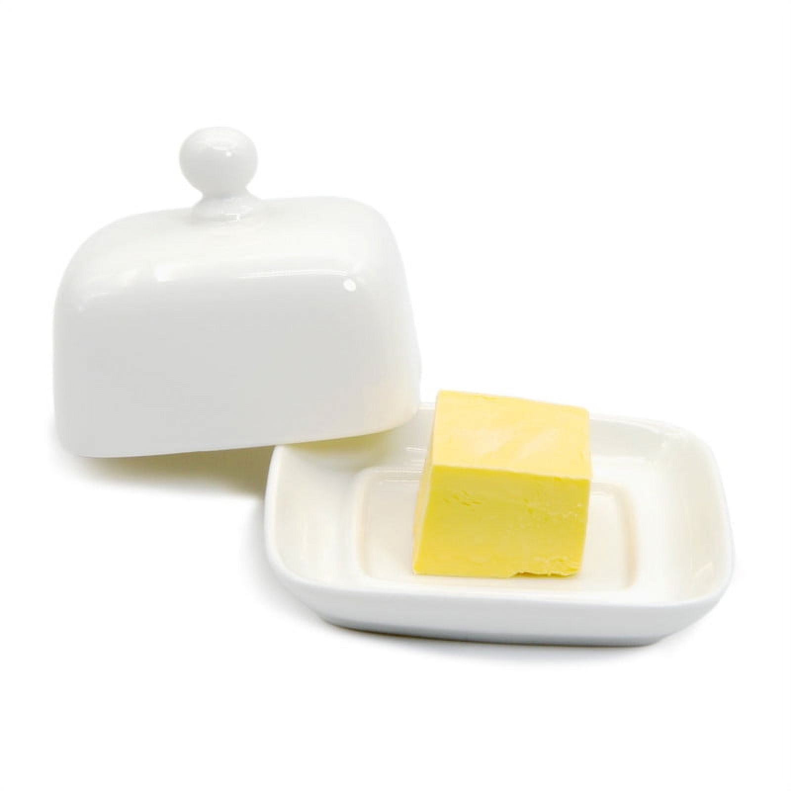 MKLZ Small Butter Dish with Lid, Individual Mini White Ceramic Butter Holder,  Square 