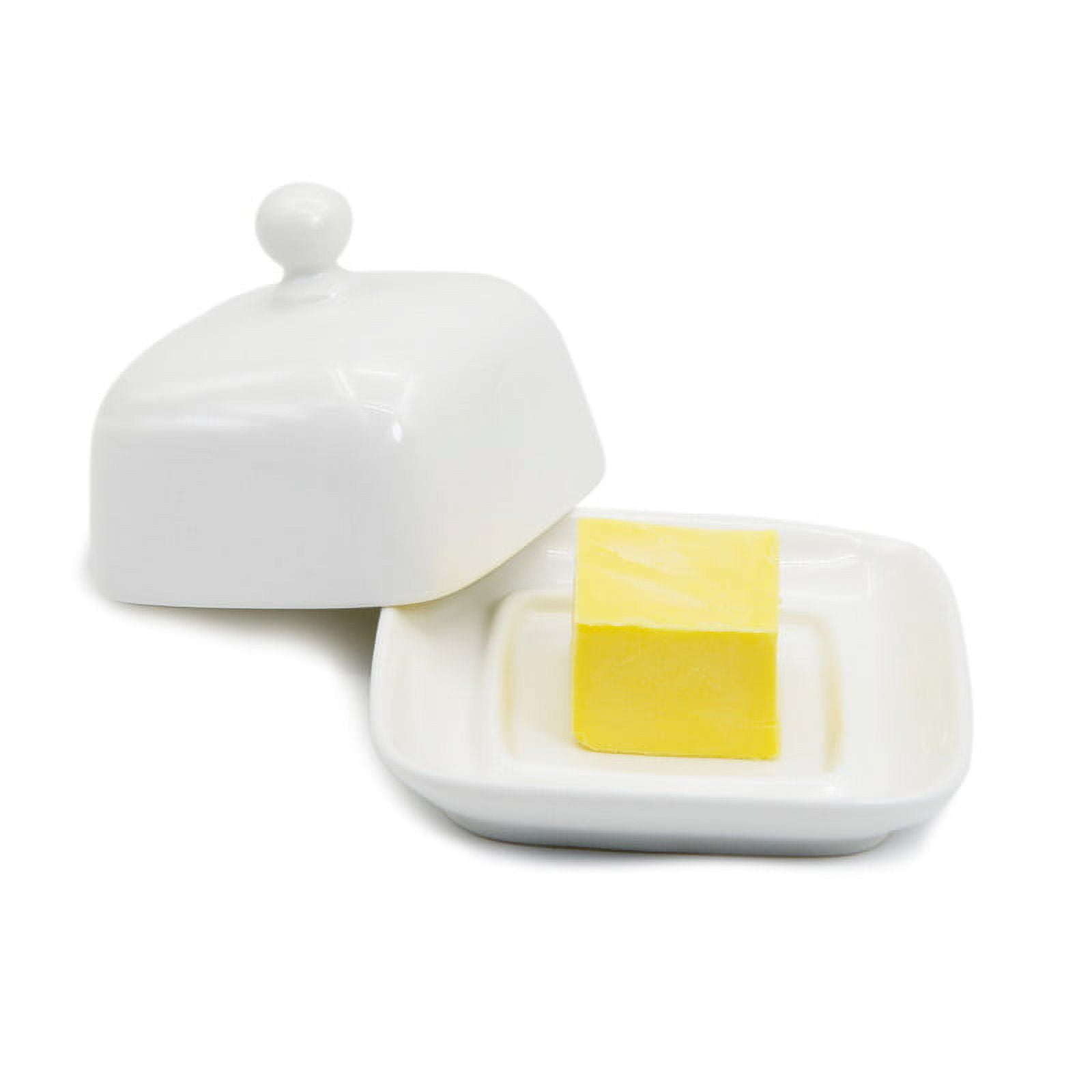 MKLZ Small Butter Dish with Lid, Individual Mini White Ceramic Butter