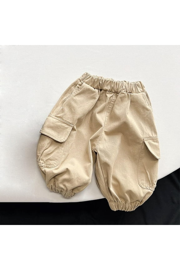 0-18M Baby Infant Newborn Cargo Sweatpants Elastic Waist Baggy Sweatpants Basic Solid Color Cinch Bottom Pants with Pocket