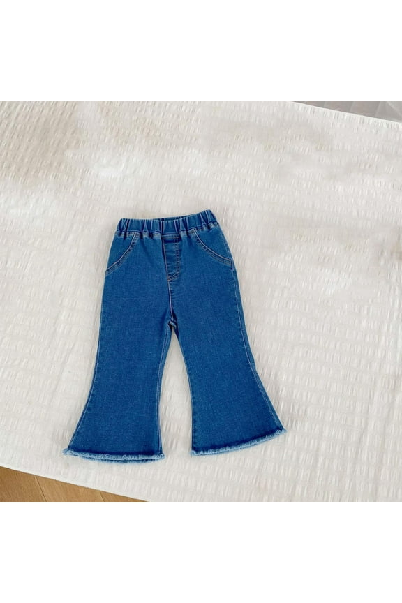 0-3 Years Baby Toddler infant Bootcut Jeans High Waist Baggy Wide Leg Jeans Solid Bell Bottom Denim Pants with Pocket Kids Clothes