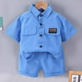 thumbnail image 1 of MKOSPLRT 1-5 Years Cargo Sets for Toddler Boy 2 Piece Button Down Shirts Elastic Waist Wide Leg Shorts Solid Lounge Tracksuits with Pocket, 1 of 9