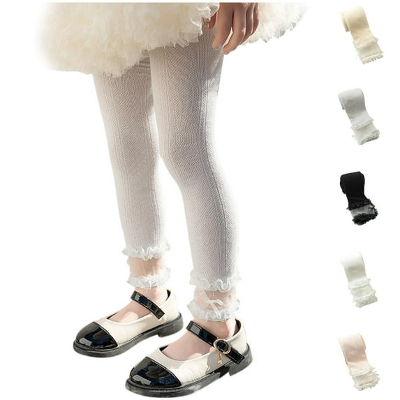 MKOSPLRT 1-5 Years Toddler Girls Lace Tights Leggings High Waist Stretchy Pantyhose Solid Slim Fit Sheer Leggings Cute Hem Skiny
