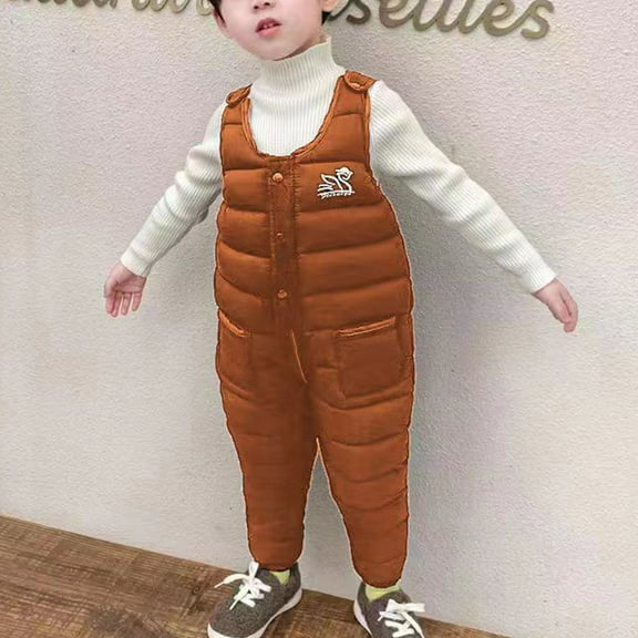 MKOSPLRT 1-6 Years Baby Toddler Unisex Winter Snow Pants Down Puffer Warm Overall Windproof Fleece Lined Snow Ski Bib Overalls Snowsuit with Pocket