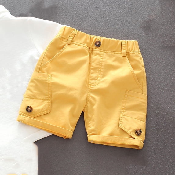 MKOSPLRT 1-8 Years Little Girls Boys Cargo Shorts with Pocket Solid Color Rolled Shorts Comfy Athletic Shorts Summer Running Shorts