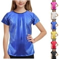 thumbnail image 1 of MKOSPLRT 11-17 Years Big Girls Metalloc Tops Glitter Short Sleeve Crew Neck Tshirts Sparkly Polka Dot Tees Summer Casual Party Shirts, 1 of 4