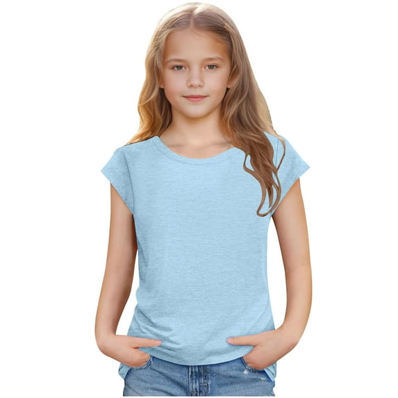MKOSPLRT 12M-10Y Little Girls Tunic Shirts Cap Sleeve Crew Neck Summer Tops Solid Color Casual T Shirts Loose Fit Tees Soft Shirts