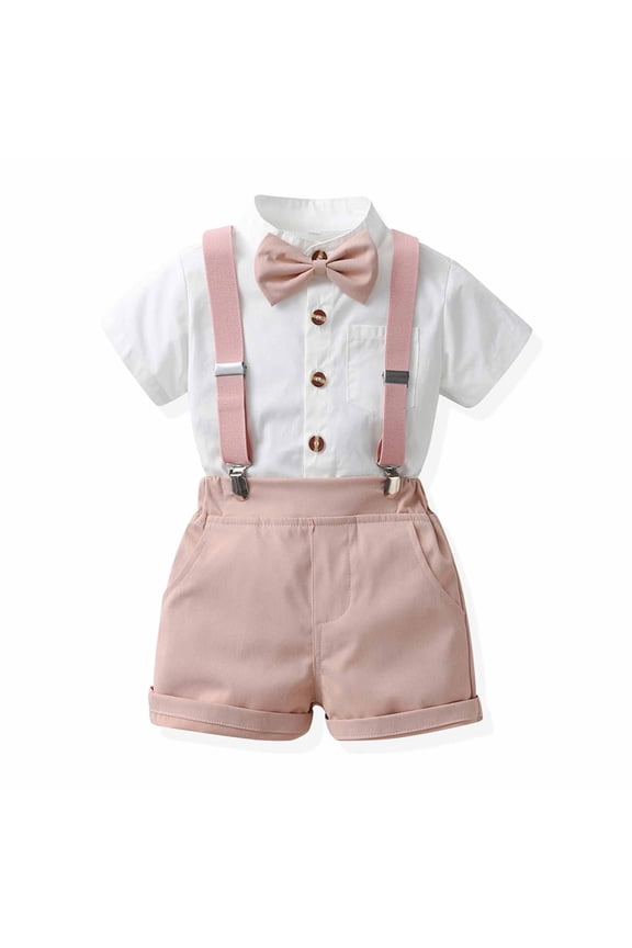 12M-9Years Toddler Baby Boy Outfits Boys Gentleman Wedding Suits Set Summer Formal Short Shirt Bowtie Suspender Party Outfits